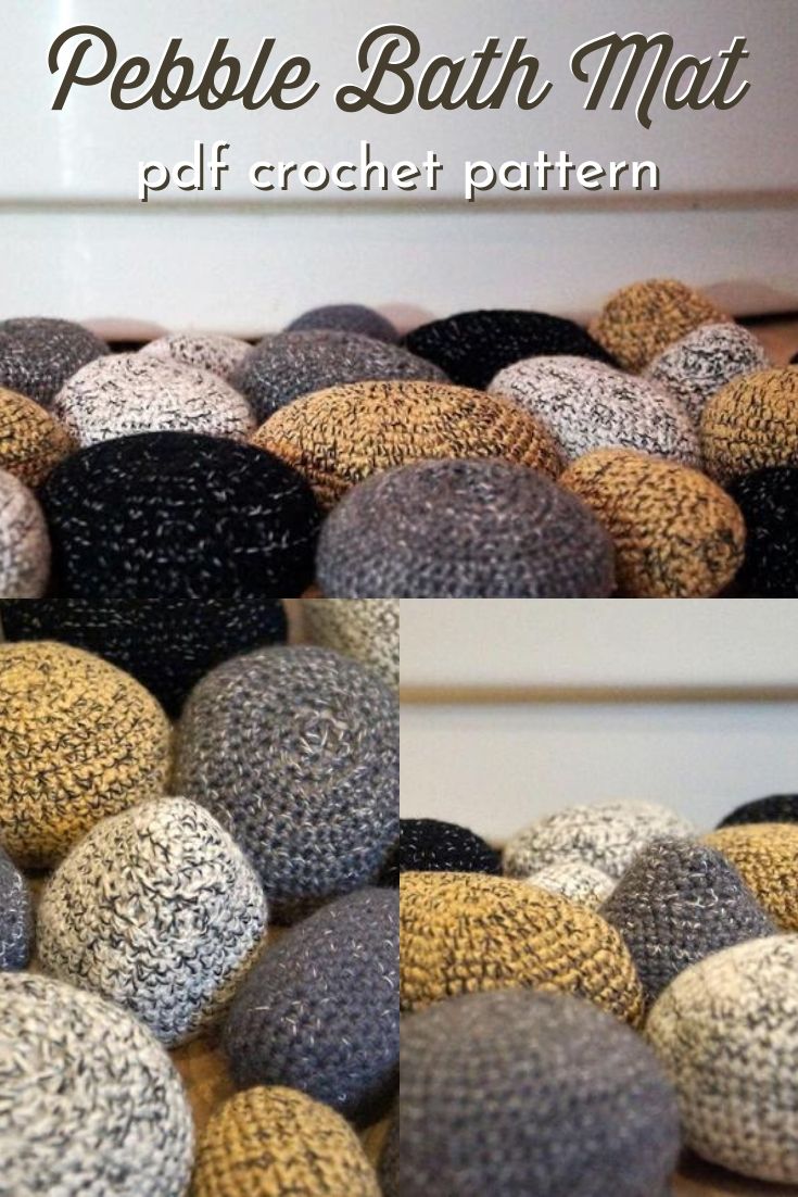 Soft and funky crocheted and stuffed pebble bath mat crochet pattern! Perfect diy project to add a natural and organic feel to your bathroom. #crochetpattern #crochetbathmat #crochetrug #crochetpebblerug #craftevangelist