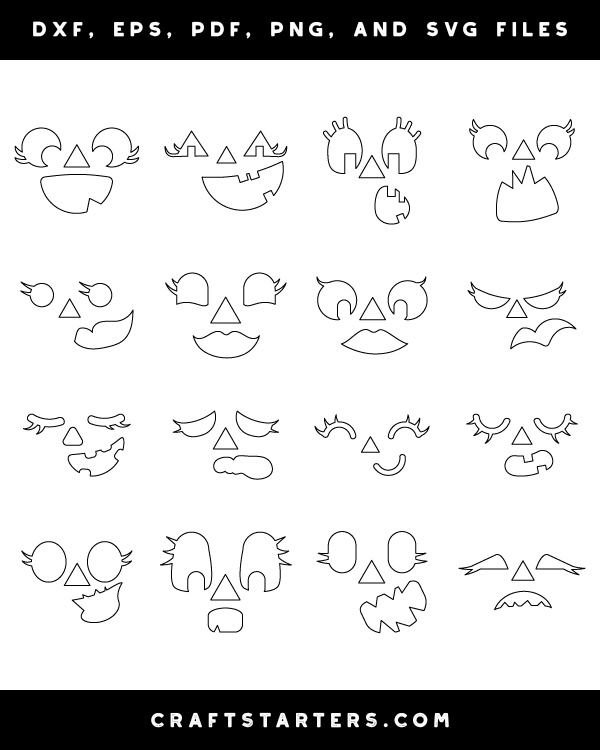 Set of 6 jack o' lanterns for halloween projects | svg dxf png cut files | embellish your next halloween project with these tradition, funny and scared jack . Girly Jack O Lantern Face Outline Patterns Dfx Eps Pdf Png And Svg Cut Files