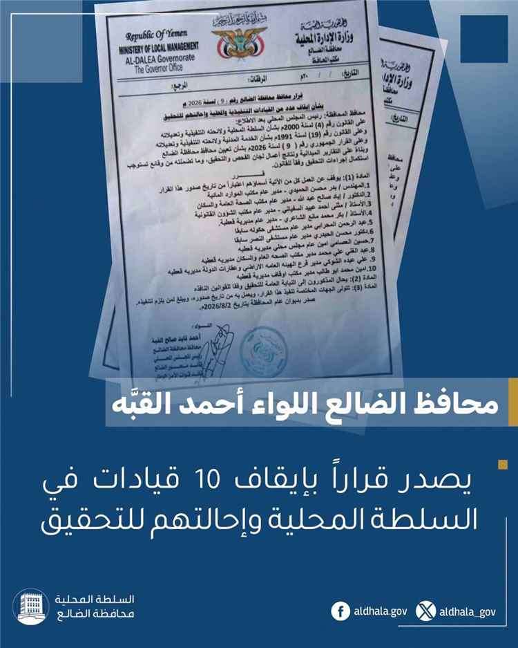 المحافظ يوقف ١٠ مسؤولين ويحيلهم الى القضاء