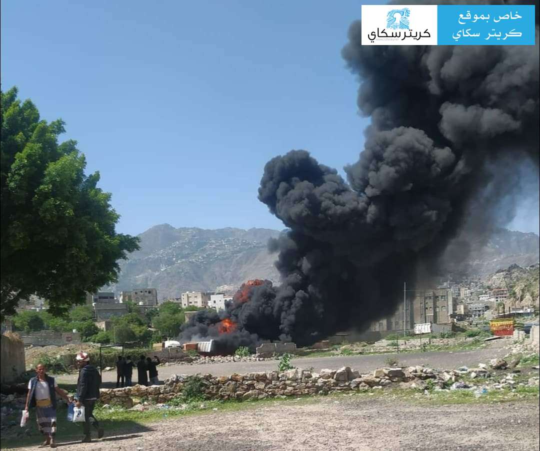 عاجل: حريق بمحطة بترول عصيفرة في تعز