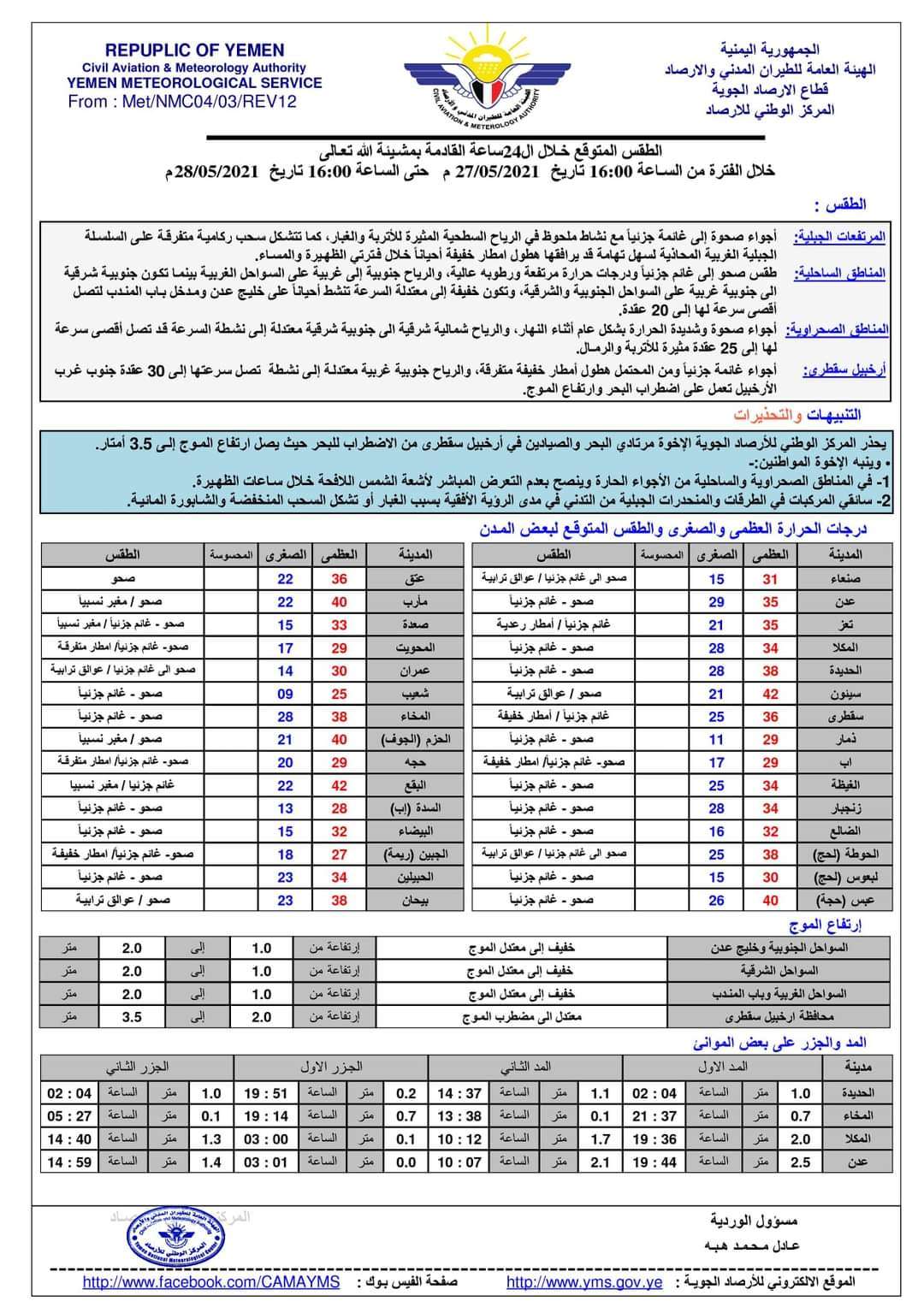 تعرف على حالة الطقس بالمحافظات اليمنية