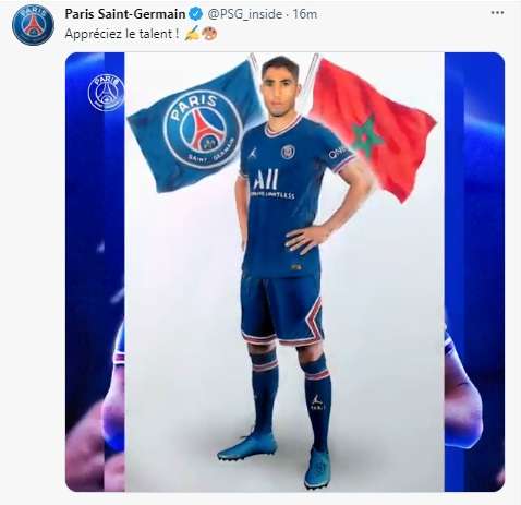 رسميا .. باريس جيرمان يعلن التعاقد مع المغربي حكيمي
