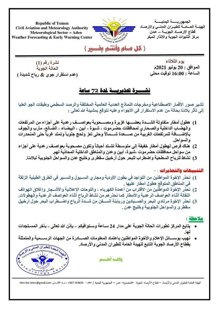 عاجل:المنخفض الجوي يصل عدن