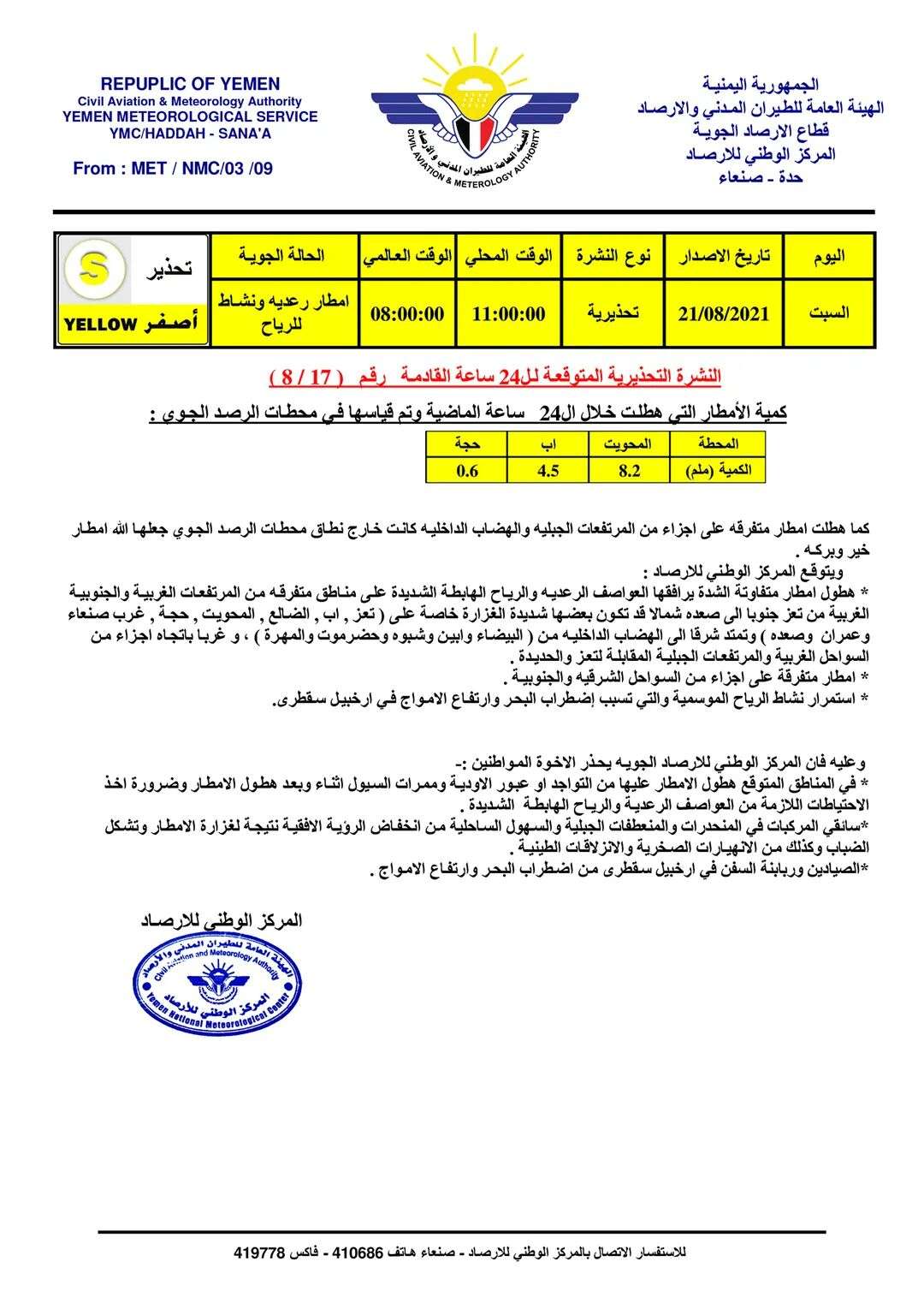 تعرف على النشرة التنبيهية لأحوال الطقس اليوم في اليمن تعرف على النشرة التنبيهية لأحوال الطقس اليوم في اليمن