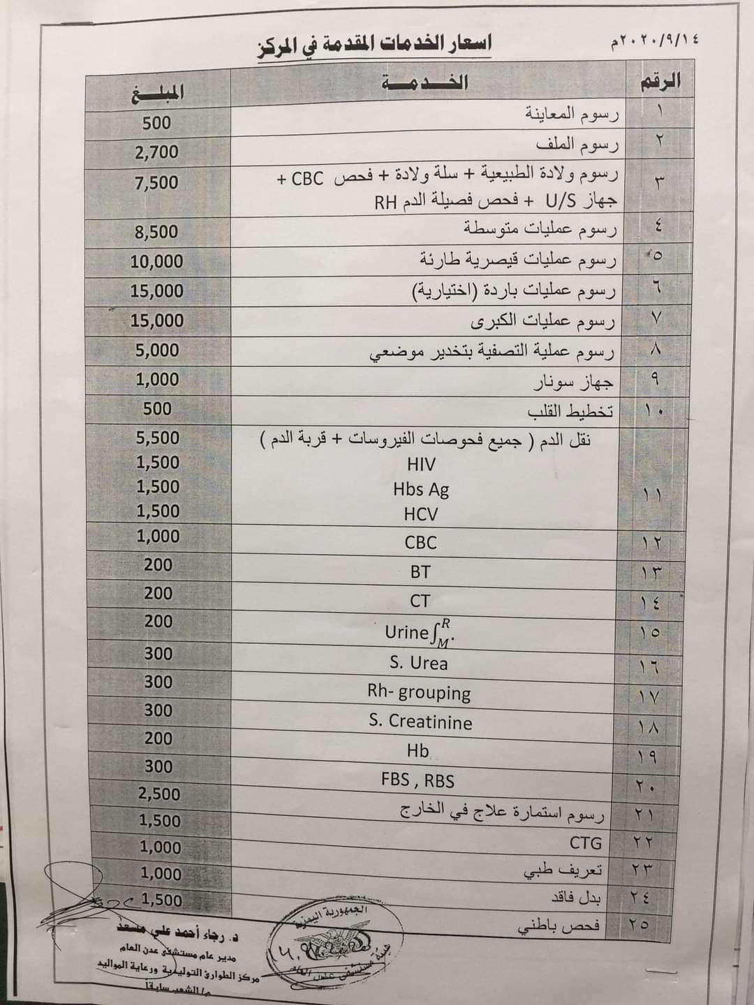 مستشفى الشعب بعدن تقر أسعار جديدة تعرف عليها