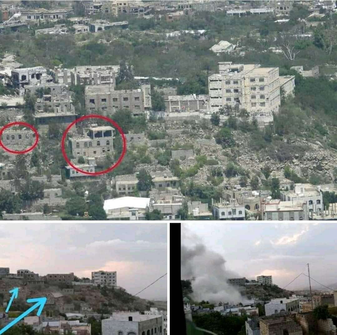 شاهد جماعة الحوثيين تفجر منازل في تعز (صورة )