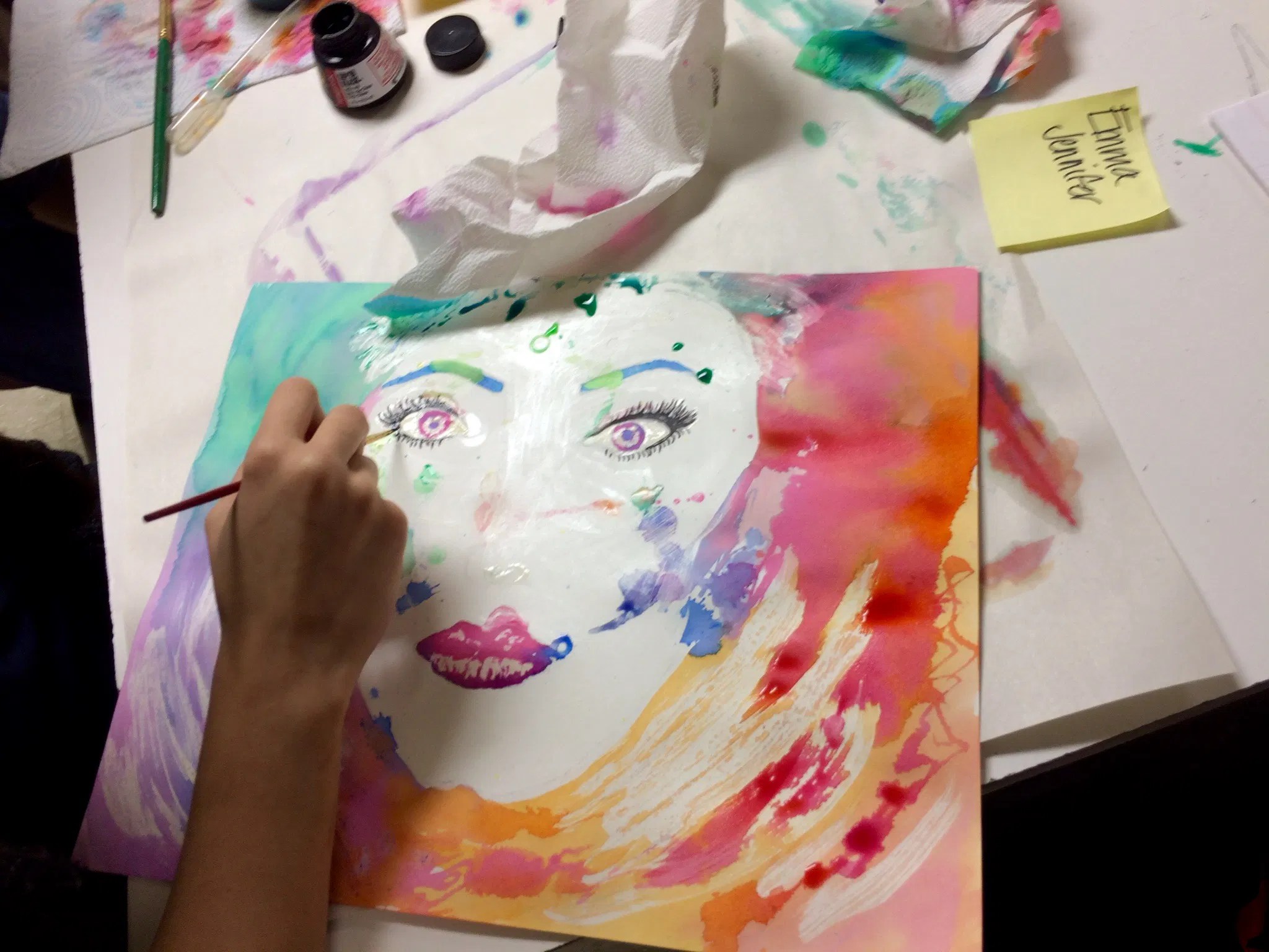 Watercolor Pouring and Masking Portrait Art Lesson Create Art with ME