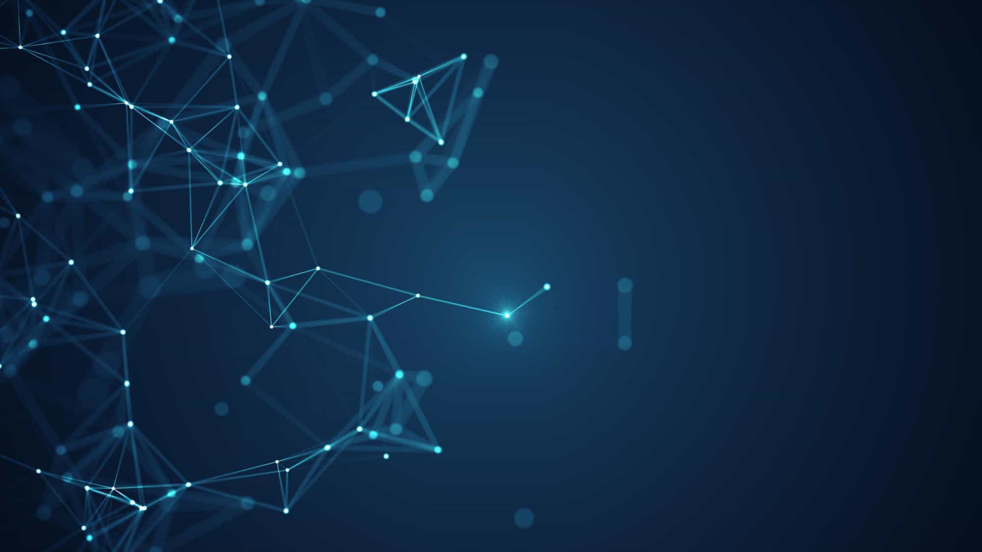 Abstract connected dots and lines on blue background. Communication and