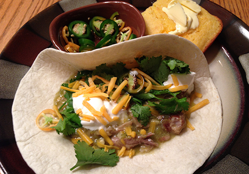 Green chili pork tacos