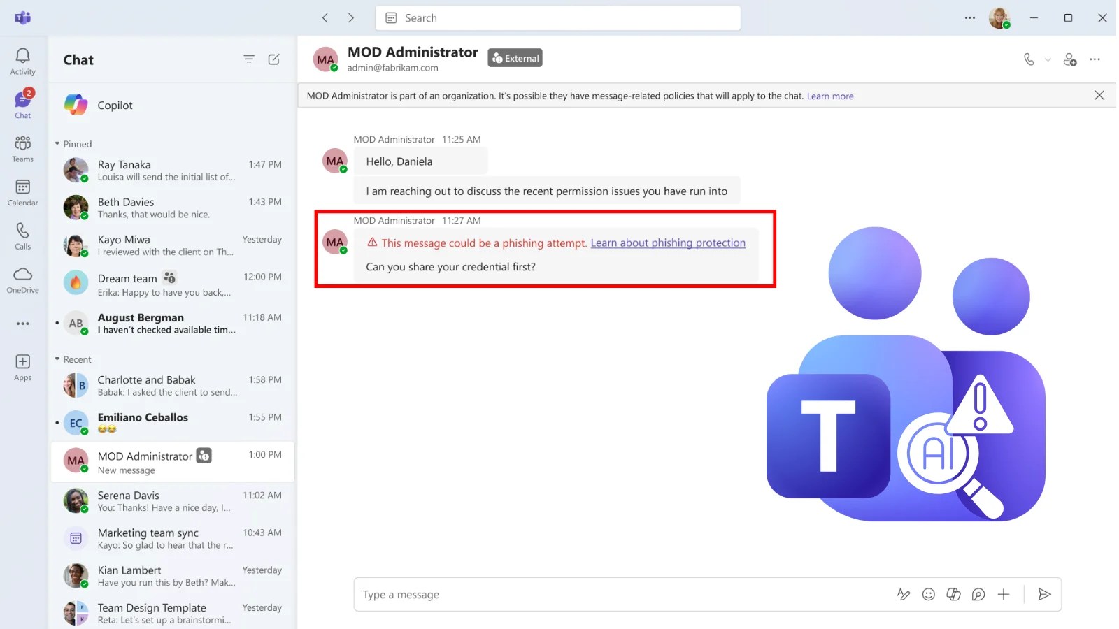 AI to Detect Phishing in Microsoft Teams Conversations
