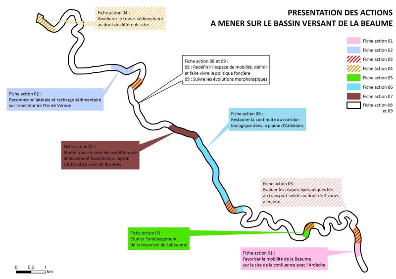 BEAUME - Hydromorphologie : cartographie de la présentation des actions à mener sur le bassin versant de la Beaume