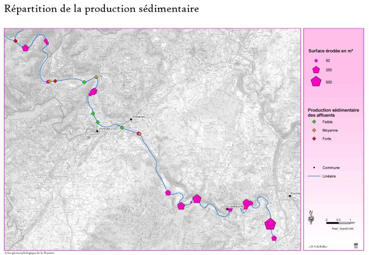 BEAUME - Hydromorphologie : cartographie de la répartition de la production sédimentaire