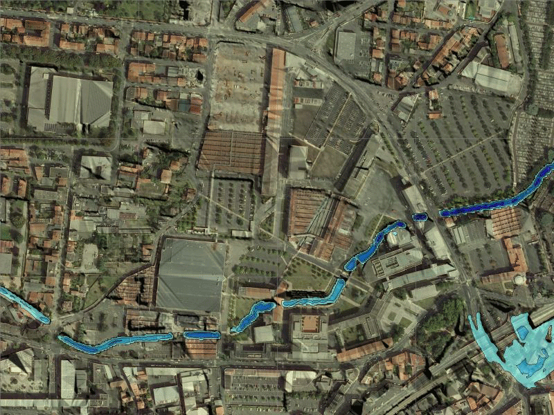 Cartographie des aléas d'inondation de Q10 à Q100 sur le site industriel de Michelin à Clermont-Ferrand