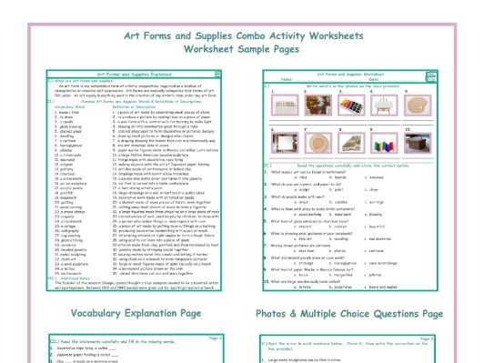 art forms and supplies combo activity worksheets teaching resources