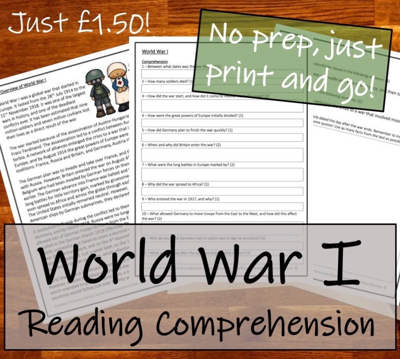 uks2 history world war i reading comprehension activity teaching