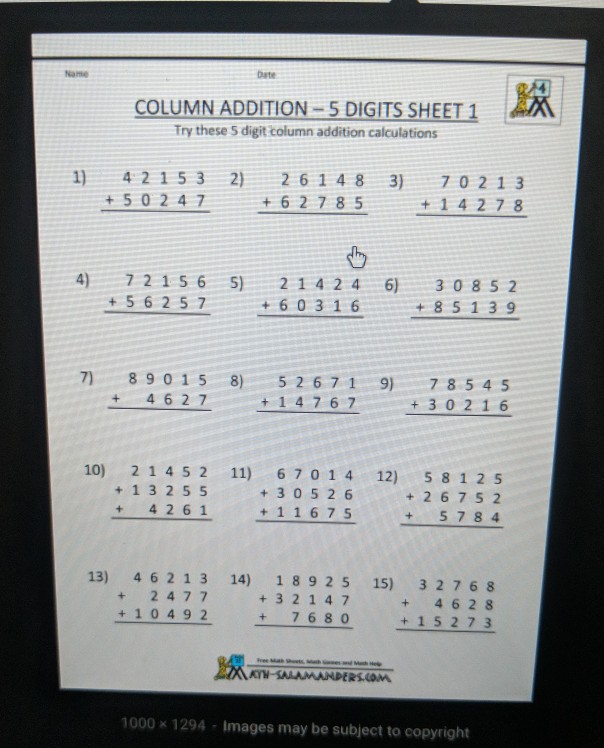 Polish up your party look with ni. Solved Name Date Column Addition 5 Digits Sheet 1 Try These Chegg Com