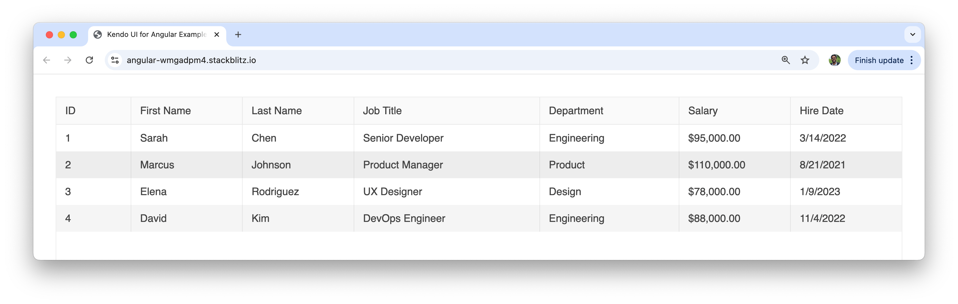 Commencer avec Kendo UI pour Angular Grid