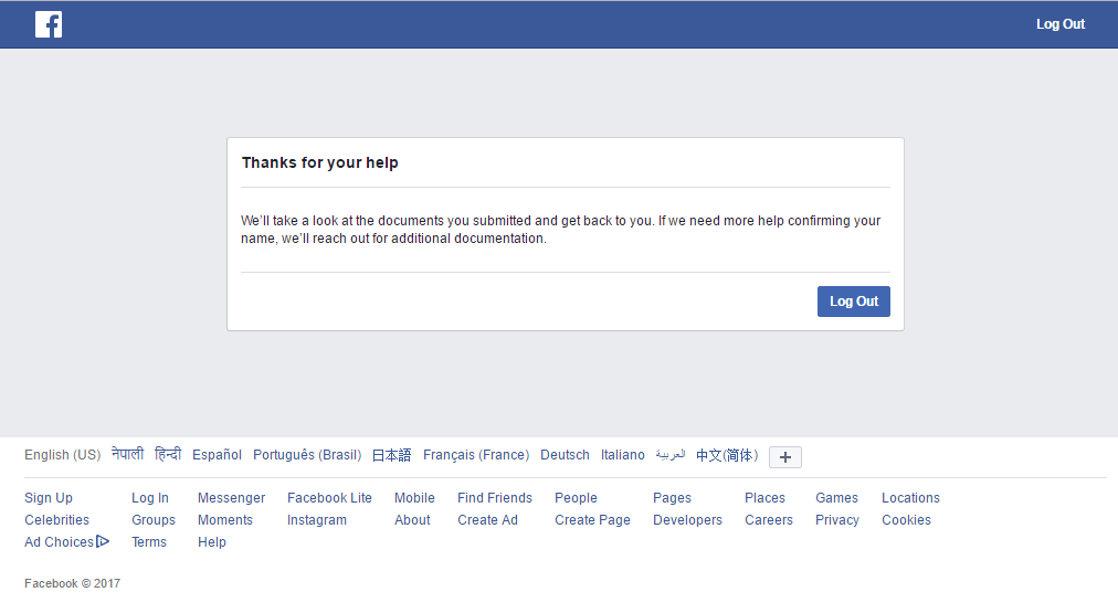 Facebook name change Problem