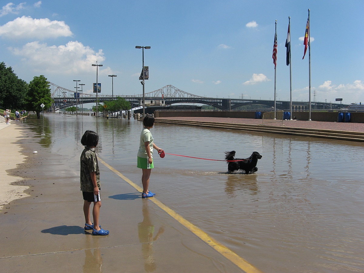 The flood waters roll into St. Louis Dangerous Intersection