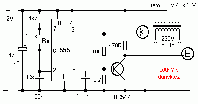Dc to dc converter using ne555. 12V / 230V 50Hz square wave inverter with 555