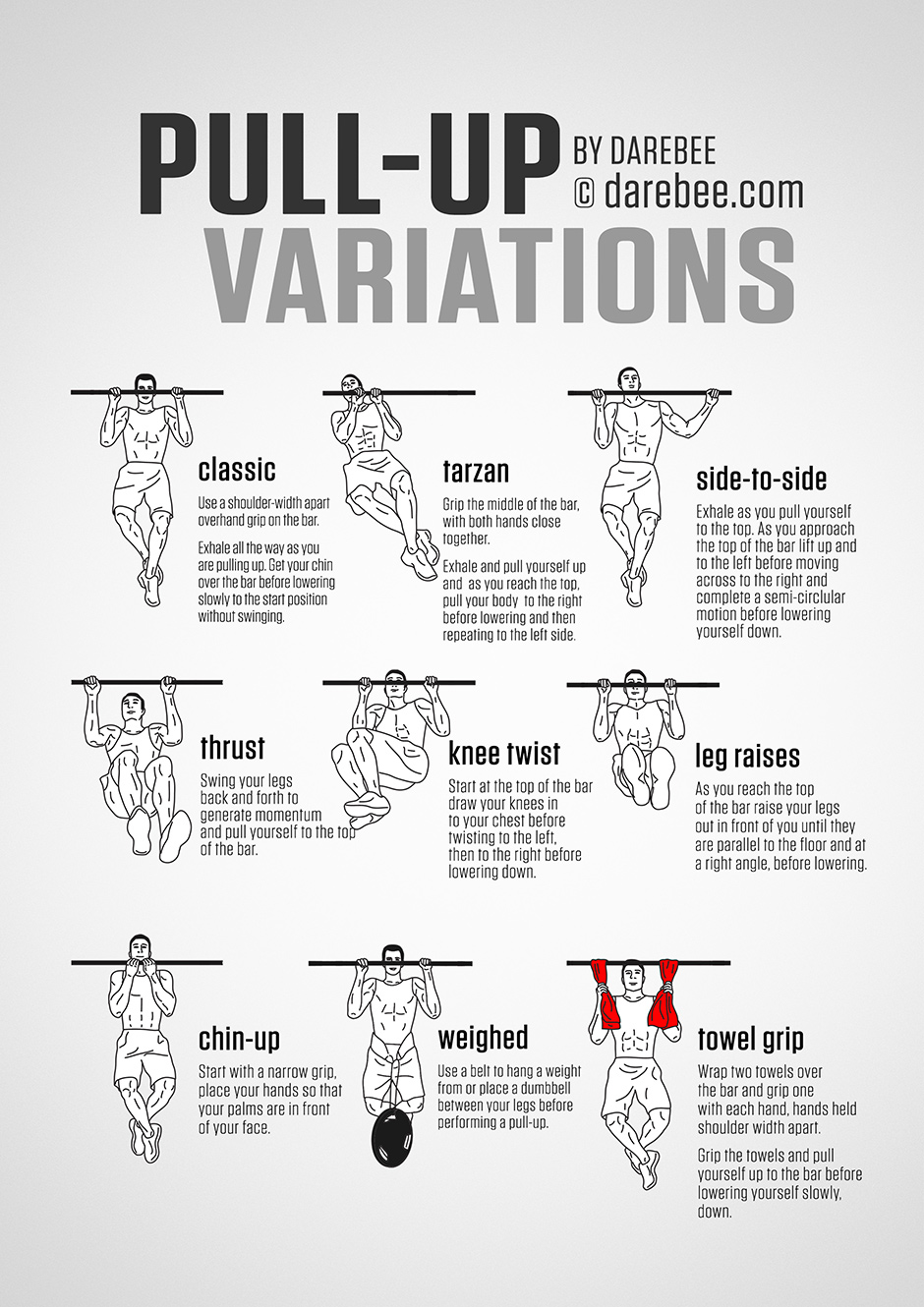 The legs will touch the ground at all times, therefore, it's a great pull up alternative for those still not confident in their strength. Pull-Ups Guide