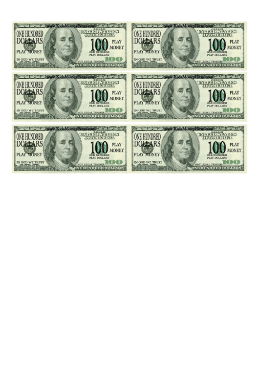 one hundred dollar bill play money template printable pdf download