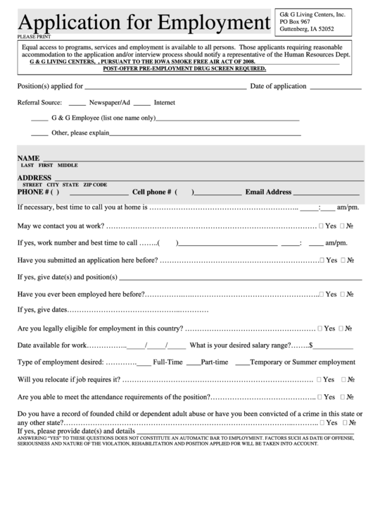 fillable application for employment form printable pdf download