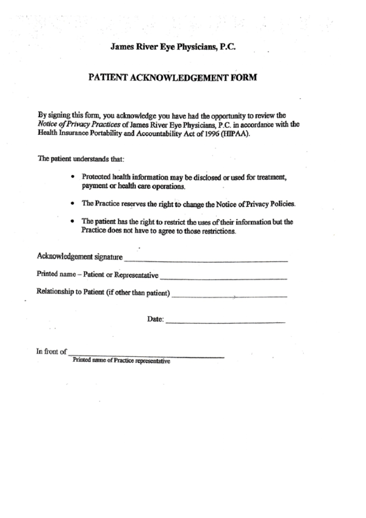 patient acknowledgement form printable pdf download