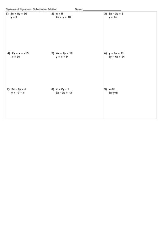 Solve each system by elimination. Systems Of Equations Substitution Method Worksheet Printable Pdf Download