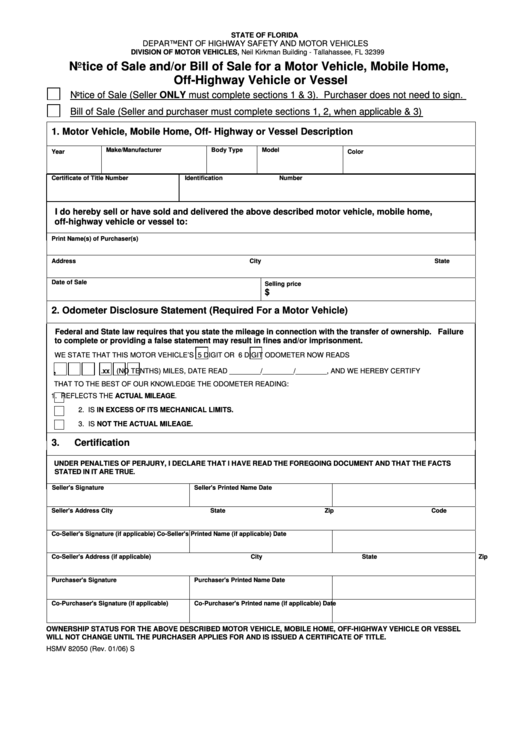 A bill of sale records the purchase of an object, such as a car, boat or television. Fillable Notice Of Sale And/or Bill Of Sale For A Motor