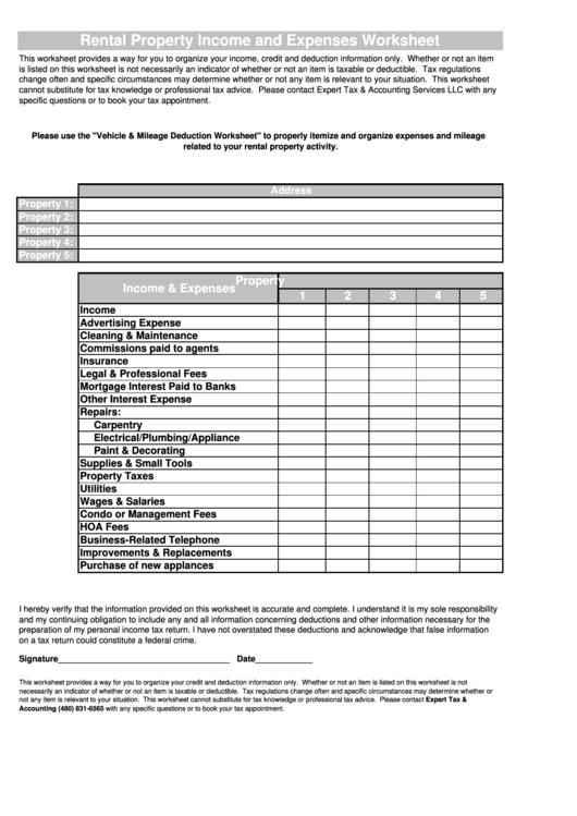 And the more we know about them as adults the easier our finances become. Rental Property Income And Expenses Worksheet Printable Pdf Download