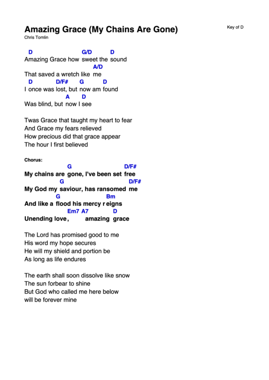 From contemporary to hymns, suitable for everyone playing guitar or piano. Guitar Chords For Amazing Grace My Chains Are Gone Sheet And Chords Collection