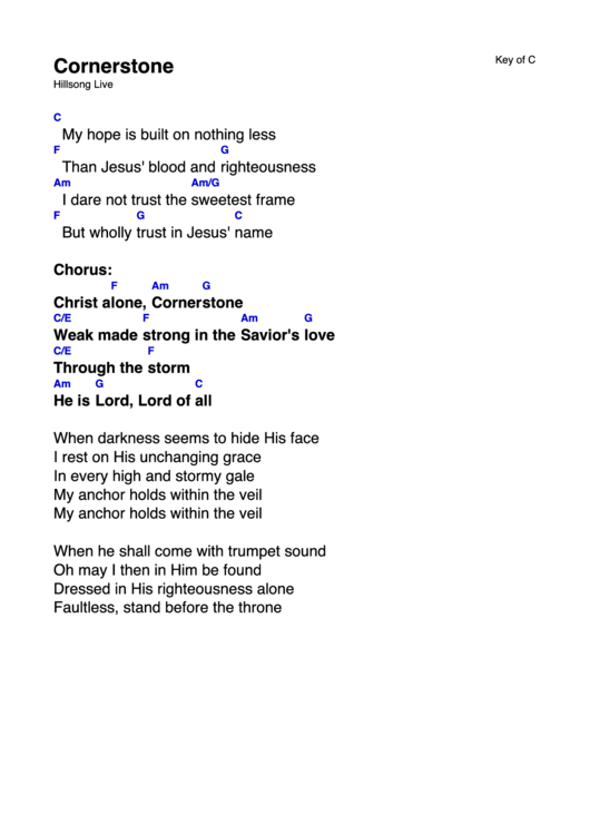 In this blog we share free guitar chords and lyrics of popular hindi,english,tamil and sinhala songs. Cornerstone (Key Of C) Chord Chart printable pdf download