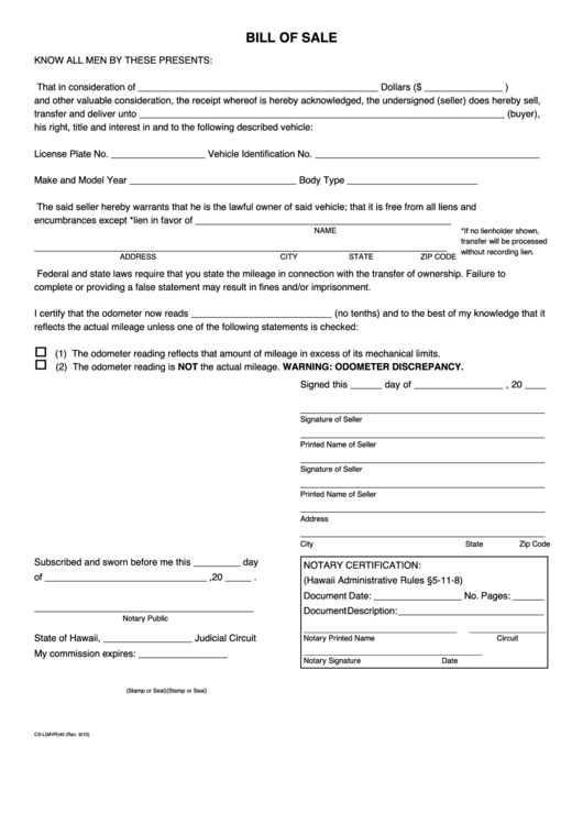 fillable vehicle bill of sale template printable pdf download