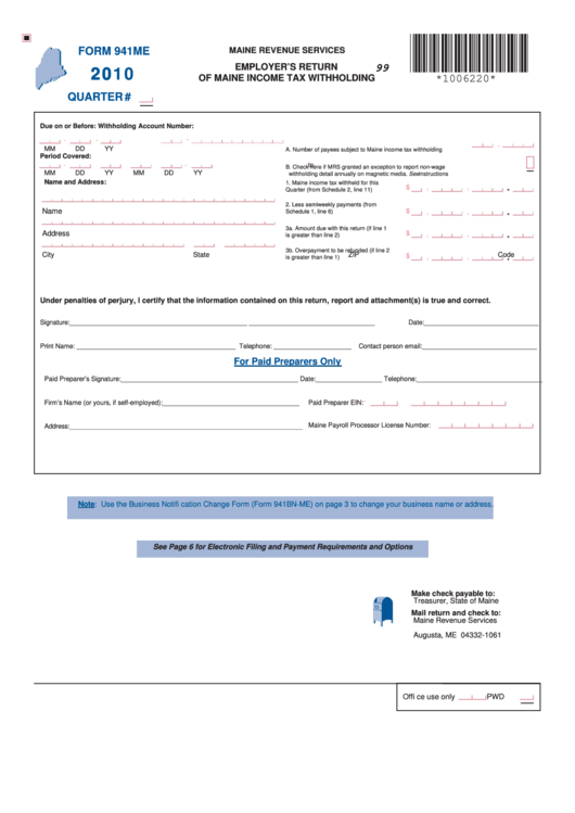Maine revenue services (mrs) announced that, continuing through 2021,. Form 941me - Employer'S Return Of Maine Income Tax