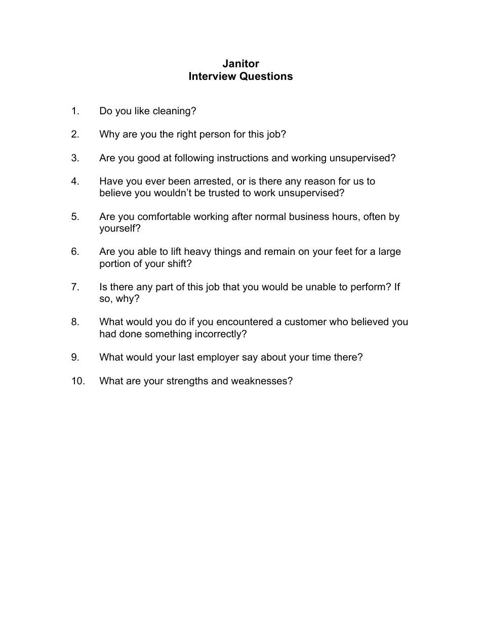 Despite debate about its relevance, a cover letter is still a necessity for any serious job seeker. Sample Janitor Interview Questions Download Printable Pdf Templateroller