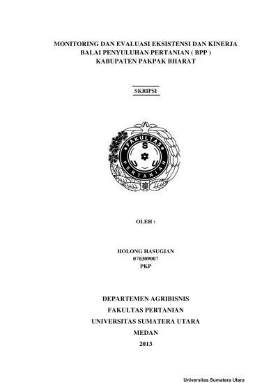 Monitoring Dan Evaluasi Eksistensi Dan Kinerja Balai Penyuluhan Pertanian  (BPP) Kabupaten Pakpak Bharat