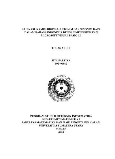 Aplikasi Kamus Digital Antonim Dan Sinonim Kata Dalam Bahasa Indonesia  Dengan Menggunakan Microsoft Visual Basic 6.0