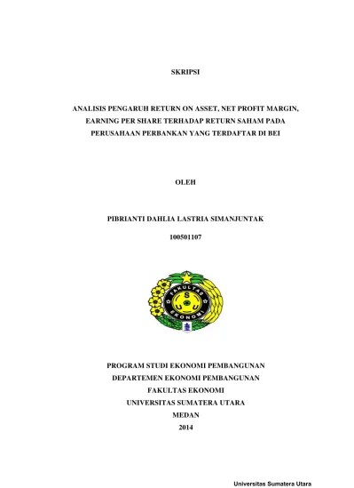 Analisis Pengaruh Return on Asset, Net Profit Margin, Earning Per Share  terhadap Return Saham Pada Perusahaan
