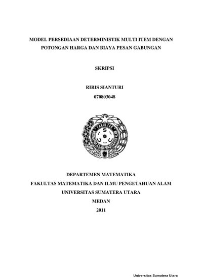 Model Persediaan Deterministik Multi Item Dengan Potongan Harga Dan Biaya  Pesan Gabungan.