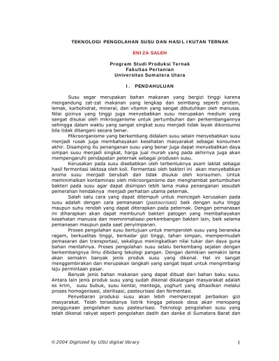 Teknologi Pengolahan Susu Dan Hasil Ikutan Ternak