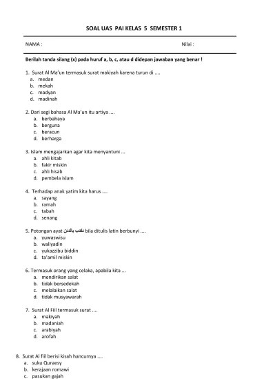 Inggris kelas xii k13 edisi revisi ini, merupakan lanjutan 35 contoh soal pas b.inggris sebelumnya yang berbentuk pilihan ganda/multiple choices.untuk bagian kedua atau terakhir ini, butir soalnya. Latihan Soal Uas Pai Kelas 11 Semester 1
