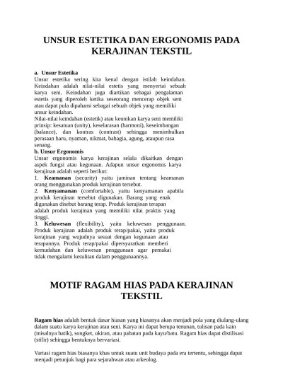 UNSUR ESTETIKA DAN ERGONOMIS PADA KERAJI