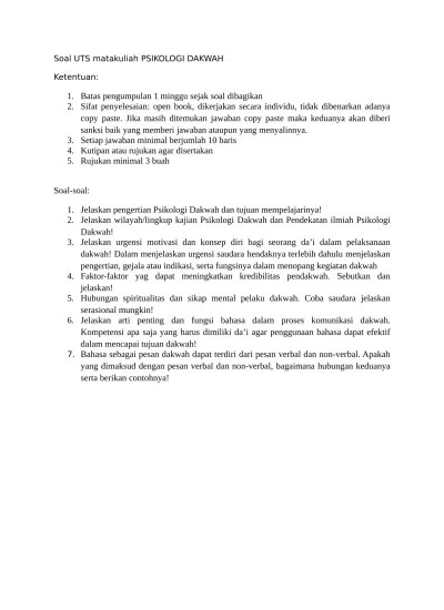 Soal UTS Psikologi Dakwah