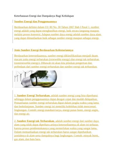 Keterbatasan Energi dan Dampaknya Bagi K