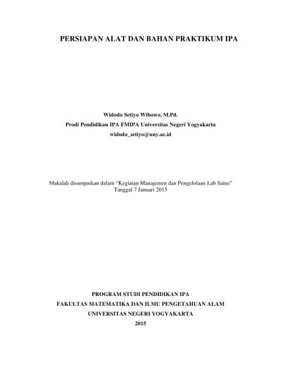 PERSIAPAN ALAT DAN BAHAN PRAKTIKUM IPA