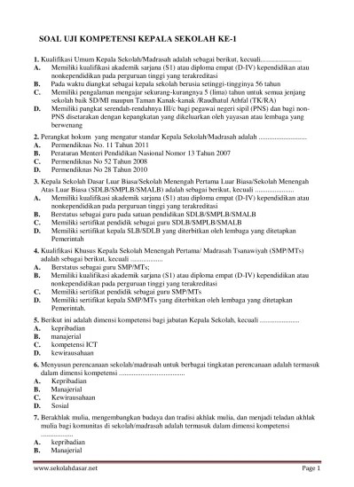 Oleh gurusd diposting pada 24 januari 2020. Soal Uji Kompetensi Kepala Sekolah Ukks