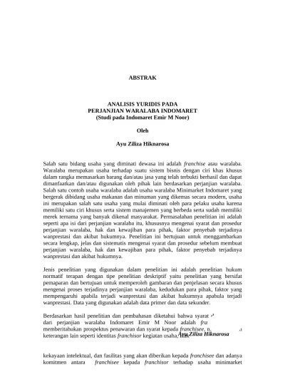 Pada tahapan bisnis franchise indomaret yang pertama ini, sebaiknya calon franchisee membawa kelengkapan dokumen yang … Top Pdf Aspek Yuridis Perjanjian Waralaba Sebagai Perjanjian Khusus 123dok Com