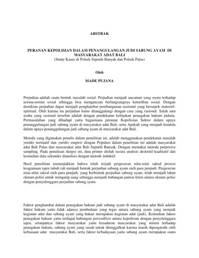Top PDF Sabung Ayam (Tajen) di Bali : di antara Ranah Budaya dan Hukum. -  123dok.com
