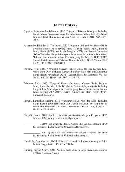 Top PDF Pengaruh perubahan price earning ratio [PER] return on assets [ROA],  net profit margin [NPM] dan debt to equity ratio [DER] terhadap perubahan  saham : studi empiris pada perusahaan makanan dan